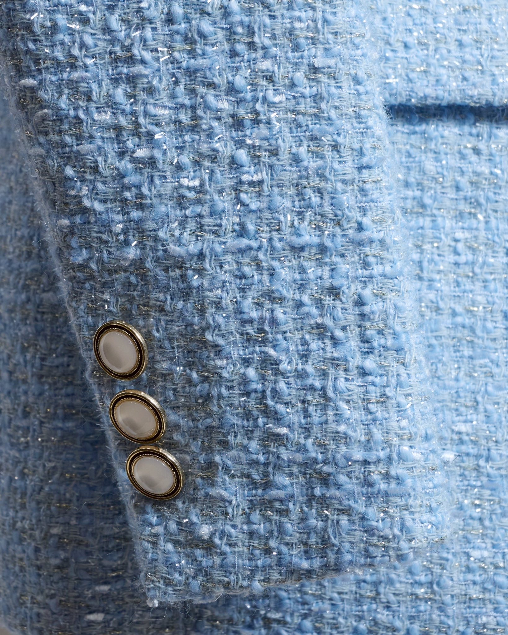 サックスブルーラメツイードダブルジャケット