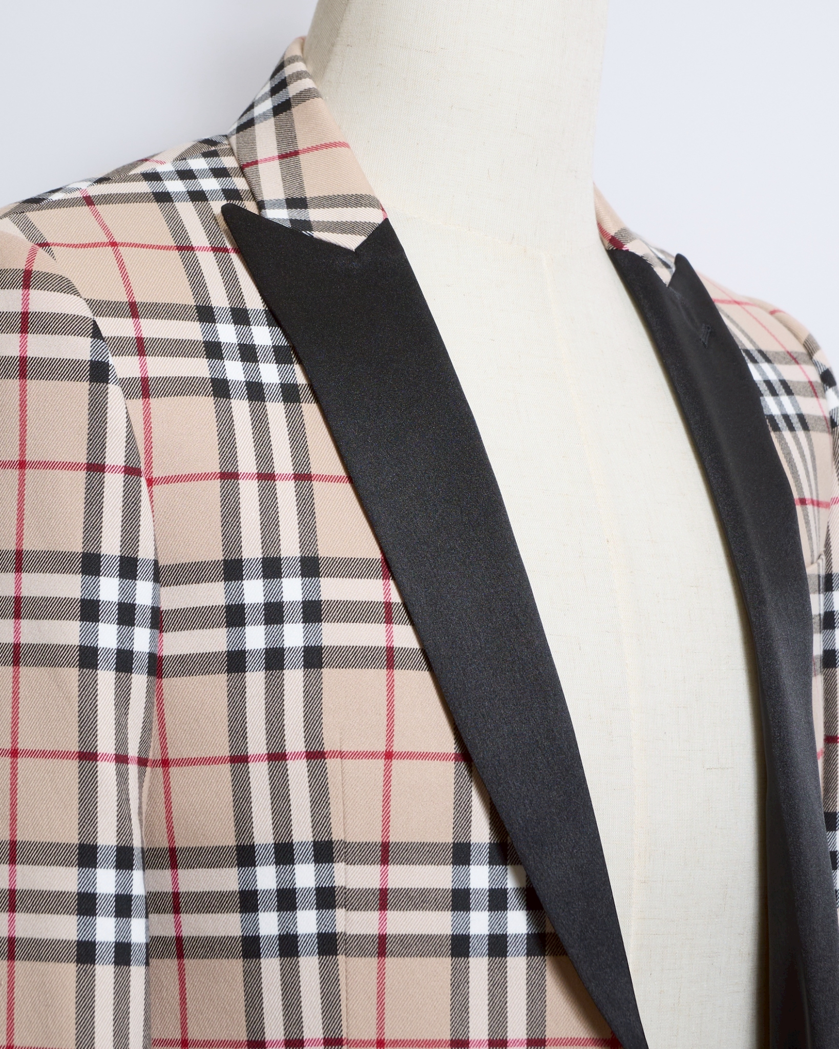 ベージュチェックシングルタキシードジャケット