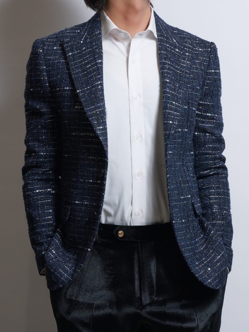 ネイビー×シルバー ツイードジャケット