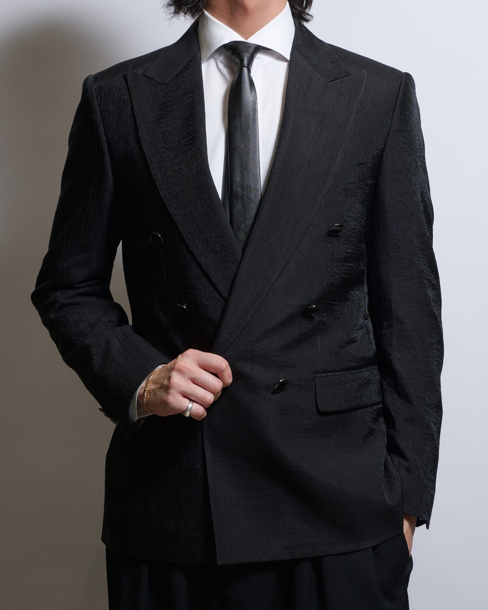 ブラックシャドーダブルジャケット裏地レオパード