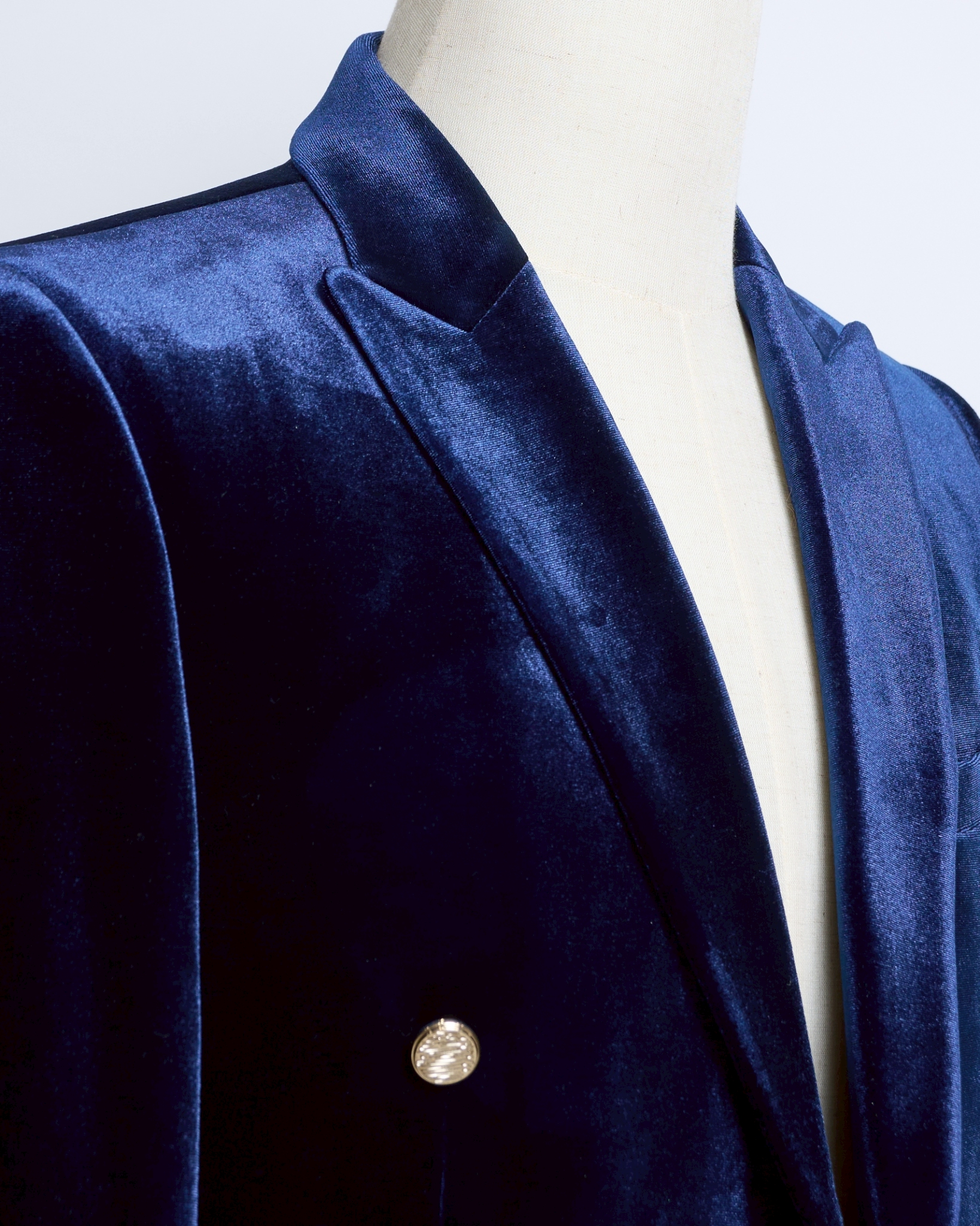 ネイビーベロアダブルジャケット、ゴールドボタン
