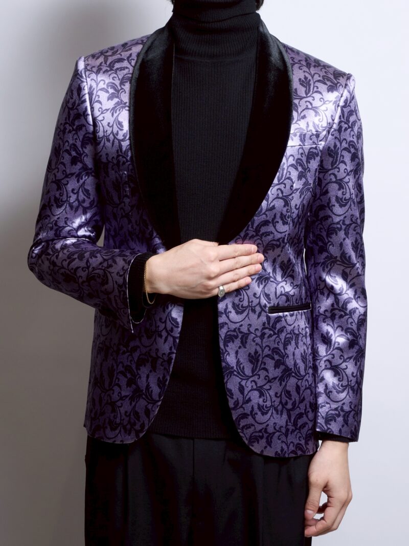 ダマスク柄パープルタキシードジャケット