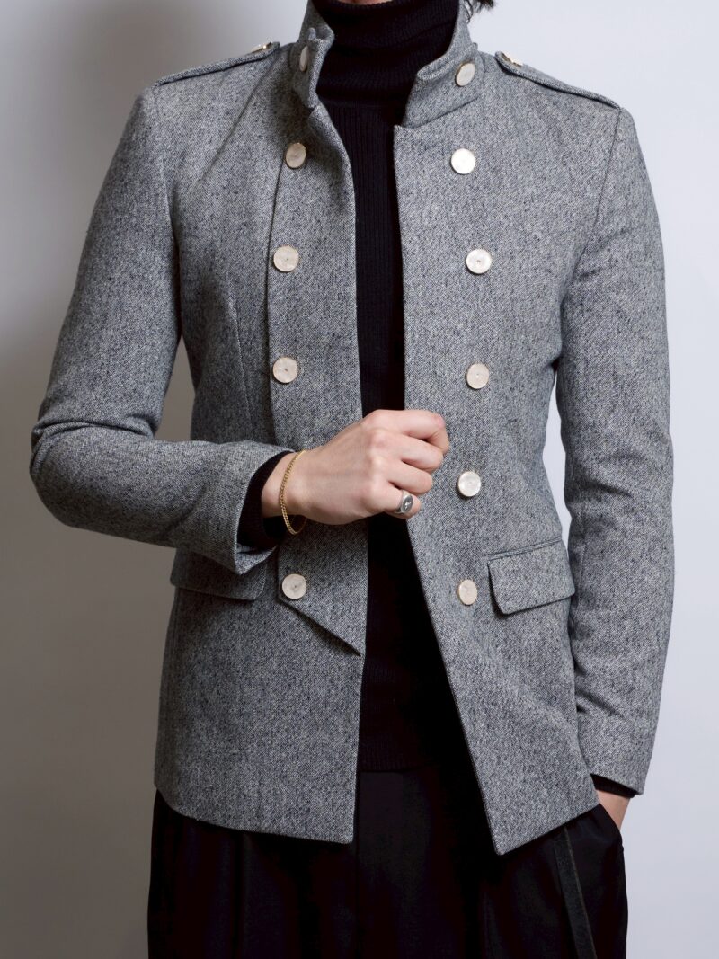 スタンドカラージャケット｜ラメ｜グレー